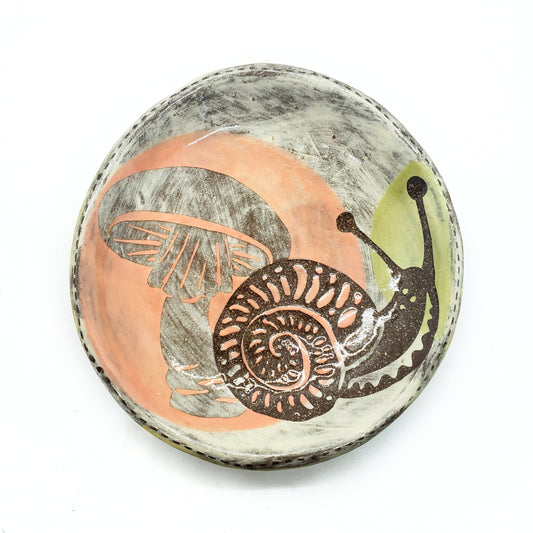 Ring dish, footed - snail and shroom (3.75")